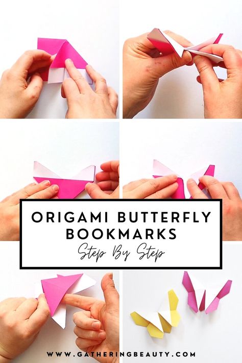 ORIGAMI BUTTERFLY BOOKMARK — Gathering Beauty Butterfly Bookmarks Diy Step By Step, Diy Origami Easy Step By Step, Butterfly Bookmark Step By Step, Origami Bookmark Step By Step, Butterfly Bookmark Tutorial, Origami Butterfly Bookmark, Step By Step Origami, Origami Butterfly Easy, Origami Easy Step By Step