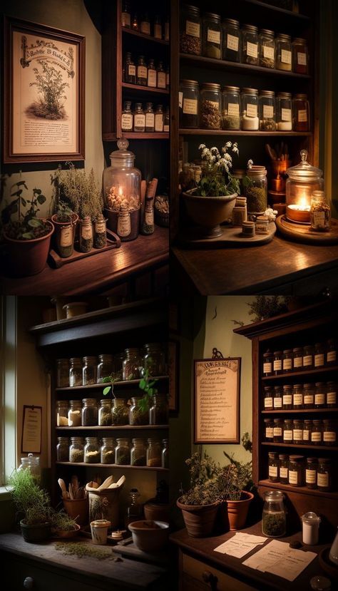 Home Apothecary Room, Herbalist Aesthetic, Fairy Kitchen, Apothecary Aesthetic, Herbalist Shop, Apothecary Design, Apothecary Decor, Green Cafe, Witch Room