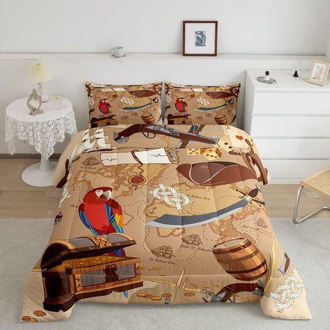 PRICES MAY VARY. Unique Designs: We use digital printing technology to create exquisite designs for our comforters; whether you're looking for modern geometric shapes, sports theme, western theme, or animal inspired designs, you will find a unique bedding set here Size: Twin size includes 1 comforter 68"x90", 1 pillowcase 20"x30"; full size includes 1 comforter 79"x90", 2 pillowcases 20"x30"; queen size includes 1 comforter 90"x90", 2 pillowcase 20"x30"; king size includes 1 comforter 104"x90", Pirate Bedding, Boys Comforter Sets, Pirate Room, Twin Size Comforter, Full Size Comforter, Adventure Decor, Kids Comforters, Sea Adventure, Unique Bedding Sets