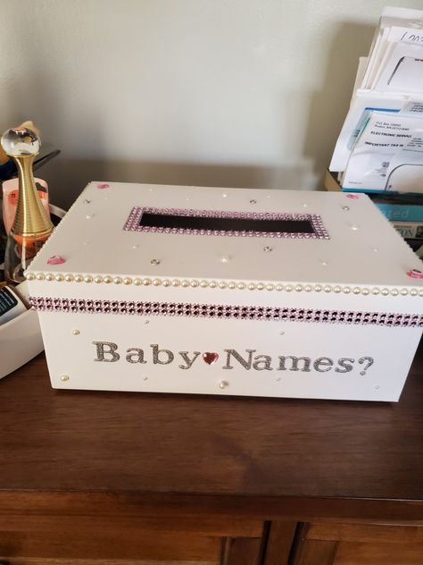 Diy Baby name suggestion box Name Suggestions Baby Shower Ideas, Suggestion Box Ideas, Godh Bharai, Announcement Pictures, Baby Announcement Pictures, Name Boxes, Name Boards, Suggestion Box, Name Suggestions