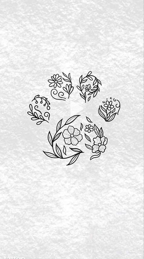 Flower Dog Print Tattoo, Flower Dog Paw Tattoo, Dog Tribute Tattoo Small Lab, Small Vet Med Tattoo, Floral Pet Tattoo, Dog Paw Print With Flowers Tattoo, Dog Outline Tattoo With Flowers, Dog Print Tattoo With Flowers, Cat Paw Print Tattoo With Flowers