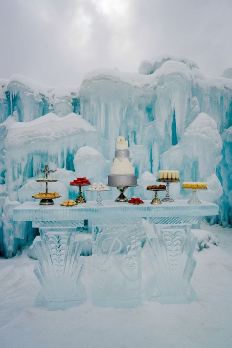 Cocoa & Fig: A Winter Wonderland - dessert table, mini desserts, Minnesota wedding.  Photograph by Robert Evans. Wedding Food Bars, Winter Wonderland Invitations, Snow Party, Disney Frozen Party, Selfie Wall, Ice Castle, Food Bars, Party Pops, Robert Evans