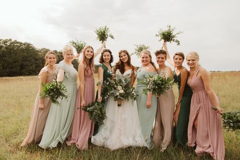 Our bridesmaids dress pallete included dusty rose, sage green, taupe, and dark green. It's exactly what I hoped it would be and more! Sage Pink Bridesmaid Dresses, Sage Green And Blush Wedding Bridesmaid Dress, Safe And Dusty Rose Wedding, Bridesmaids Dresses Sage Green And Blush, Mauve And Green Bridesmaid Dress, Pink And Sage Green Bridesmaid Dresses, Dusty Rose And Sage Green Rustic Wedding, Blush And Sage Green Bridesmaid Dresses, Sage Green And Dusty Rose Bridesmaid Dresses