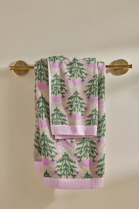 Eudora Towel Collection | AnthroLiving Match Jar, Periwinkle Flowers, Striped Bath Towels, Wood Arch, Turkish Cotton Towels, Unique Bathroom, Pink Fits, Towel Collection, Botanical Pattern