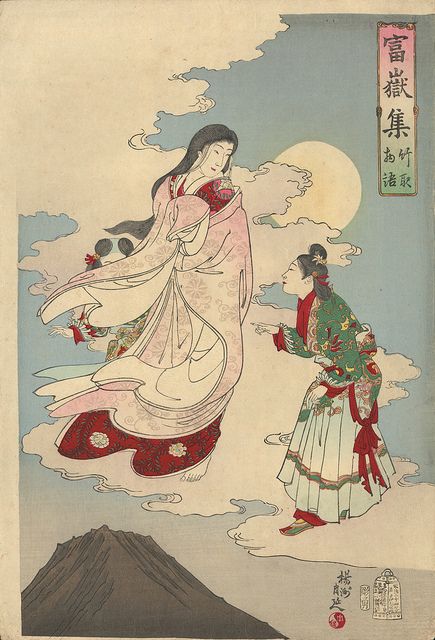 Idea Craft, Princess Kaguya, Mythology Paintings, Japan Spring, Heian Era, Korean Painting, Japanese Folklore, Ukiyo E, Japanese Woodblock Printing