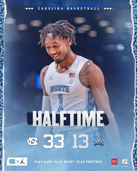 Brady Manek had 19 points going into halftime. Virginia's entire team had only scored 13 points. Score Graphic, Sports Marketing Design, Football Scoreboard, Unc Tarheels Basketball, North Carolina Basketball, Instagram Account Ideas, Tarheels Basketball, Sports Design Ideas, Unc Basketball