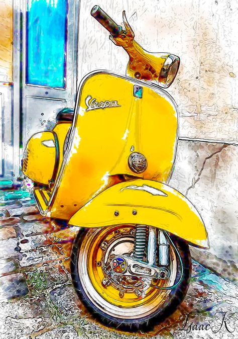 Vespa Illustration, Deco Surf, Vespa Scooter, Haiwan Lucu, Vespa Vintage, Motorcycle Art, Lukisan Cat Air, Watercolor Art Lessons, Urban Sketching