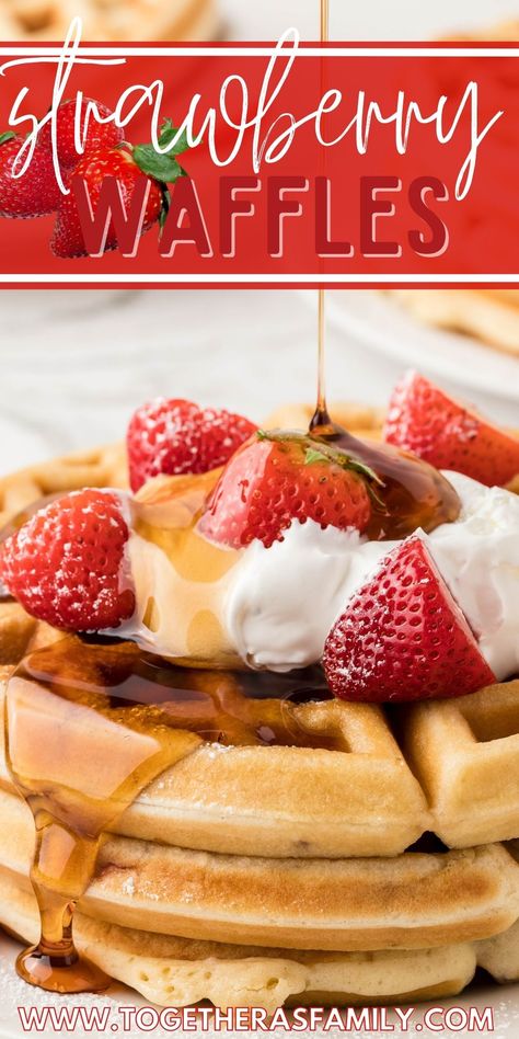 Strawberry Waffles with fresh strawberries are light, fluffy, & crispy. Learn how to make homemade waffles with freshly chopped strawberries at home with this simple recipe. Top it with freshly whipped cream, maple syrup, and powdered sugar for a decadent breakfast. Strawberry Waffles Recipe, Strawberry Cream Cheese Waffles, Strawberry Topping For Waffles, Strawberry Cheesecake Waffles, Strawberry Banana Waffles, Waffles With Strawberries, Decadent Breakfast, Best Breakfast Casserole, Strawberry Waffles