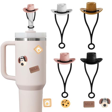 PRICES MAY VARY. 🌸 【food grade safe silicone material stanley cup straw cover】4pcs cowboy hat stanley cup straw covers are made of high quality silicone, durable, safe, reusable, hand washable and dishwasher safe, our straw toppers are bpa free and have no unpleasant odor, you can rest assured to use them and clean up is a breeze! 🌸【perfect compatibility】 these stanley straw toppers for tumblers fits perfectly on all 6mm-10mm reusable straws. our stanley cup straw topper are tight, not easy to Stanley Toppers, Straw Covers, Stanley Cups, Straw Cover, Straw Toppers, Reusable Straws, Custom Cups, Water Bottle Design, Cup With Straw