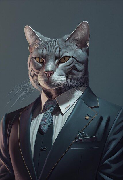 Cat in suit generated by artificial inte... | Premium Photo #Freepik #photo #ai-art #illustration-art #ai-generated #illustrations Design Posters, Business Suit, New Wall, Dogs Cats, Otters, Monkeys, Wall Decoration, Bears, Home Office