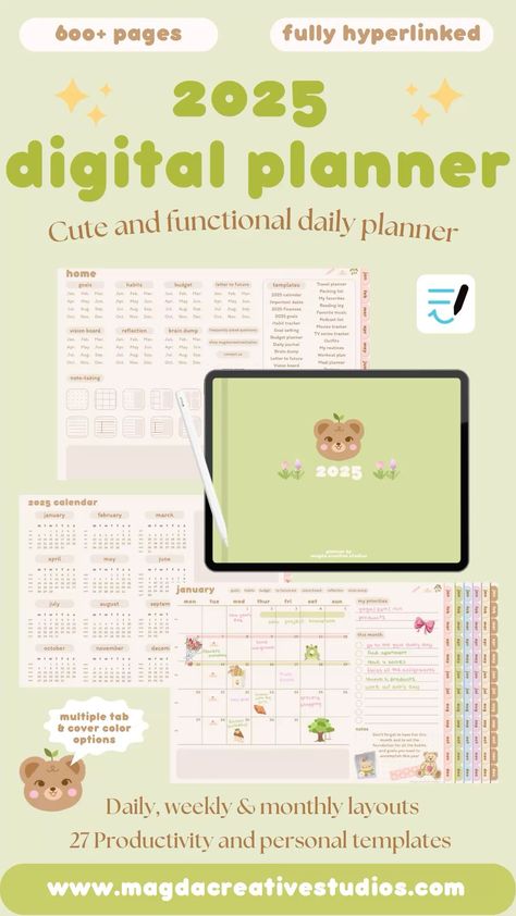 2025 Digital Planner | GoodNotes Landscape Planner | Aesthetic iPad Planner | Cute Daily Planner islamicplanner #readingplanner. Productivity Templates, Best Digital Planner, Cute Daily Planner, Landscape Planner, 2025 Planner, Travel Planner Template, Aesthetic Ipad, Planner Aesthetic, Digital Planner Goodnotes