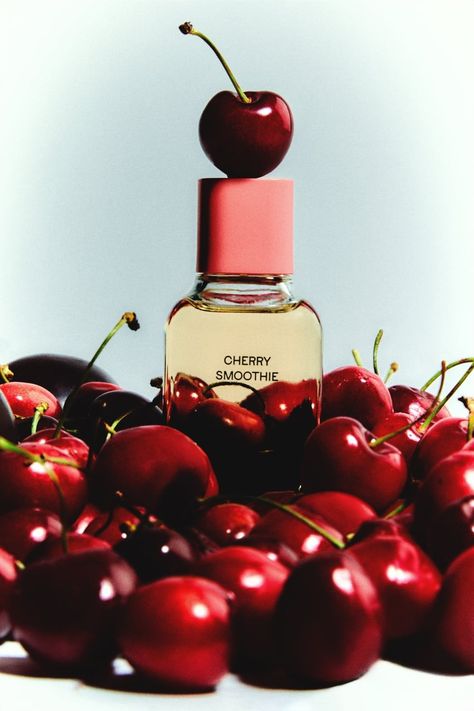 Cosmetic Product Shoot, Ingredients Photography, Beauty Shooting, Cherry Smoothie, Fragrance Photography, Perfume Bottle Design, Cherry Lips, Perfume Photography, Product Shots