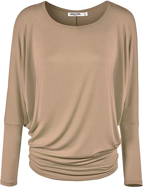 Lock and Love Women' s Flowy and Comfort Draped Long Sleeve Batwing Dolman top S-3XL Plus Size at Amazon Women’s Clothing store Batwing Shirt, Ladies Long Top, Batwing Sleeve Top, Dolman Sleeve Top, Fantasy Rooms, Fashion Elements, Fashion Courses, Batwing Top, Dolman Top