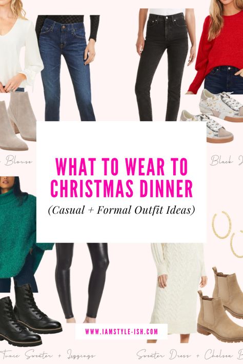 What To Wear For Christmas Dinner, Christmas Dinner Casual Outfit, Christmas Eve Dinner Outfit Casual, Christmas At Home Outfit, Family Christmas Dinner Outfit, Casual Christmas Day Outfit, Christmas Lunch Outfit Ideas, Work Christmas Dinner Outfit, Casual Work Christmas Party Outfit