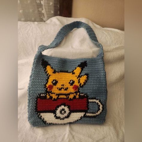 Handmade crochet bag. Pokémon Pokemon Crochet Bag, Pokemon Bag, Pokemon Crochet, Crochet Pokemon, Handmade Crochet Bags, Crochet Square, Bag Pattern, Handmade Crochet, Crochet Bag