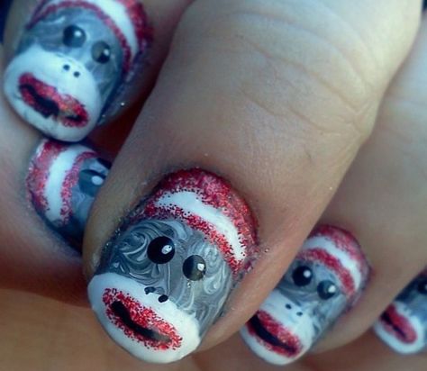 Sock monkey nails!^-^ Monkey Nail Art, Monkey Nails, Makeup Class, Nails Makeup, Sock Monkey, Makeup Nails, Art Designs, Nail Art Designs, Class Ring