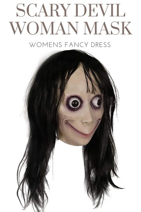 This full head costumes with wig are ready for you. Dim dark colored hairpiece, tremendous eyes, a gigantic mouth, and the red slash of a smile. Perfect for a Halloween Fancy Dress Party! Creepy Cosplay, Mask Horror, Halloween Costume Props, Mascaras Halloween, Devil Mask, Halloween Ball, Horror Masks, Halloween Creepy, Scary Mask