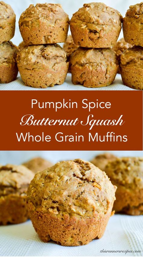 Whole Grain Pumpkin Spice Butternut Squash Muffins Butternut Squash Muffins, Squash Muffins, Muffins Blueberry, Healthy Muffin, Bran Cereal, Spice Muffins, Pumpkin Spice Muffins, Autumn Recipes, Butternut Squash Recipes