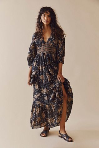 Golden Hour Maxi Dress | Free People Bohemian Floral Dress, Womens Boho Dresses, Womens Long Dresses, Calf Sleeve, Flowy Maxi Dress, Bohemian Floral, Floral Dress Summer, Sleeves (women), Boho Women