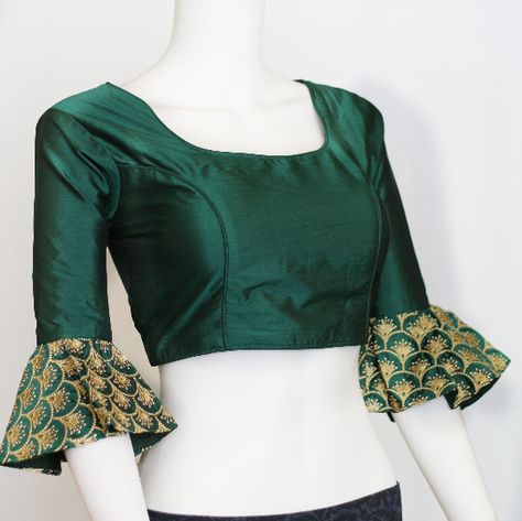 Bell Sleeve Blouse Design, Designer Silk Saree, Designer Saree Blouse, Blouse With Bell Sleeves, Saree Blouses Online, Silk Blouses, Sleeve Embroidery, Designer Silk Sarees, Traditional Outfit