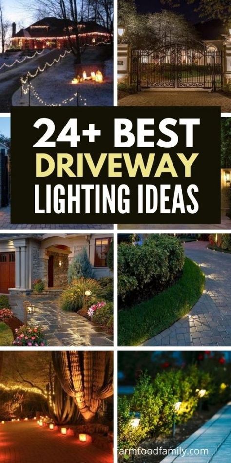 25 Best Driveway Lighting Ideas and Designs For Your Outdoor (2021) Solar Lights In Driveway, Lights For Long Driveway, Solar Lights Ideas Outdoor Front Yard, Front Garden Lighting, Long Driveway Lighting, Long Driveway Lighting Ideas, Driveway Lights Ideas, Driveway Lighting Post, Driveway Light Post