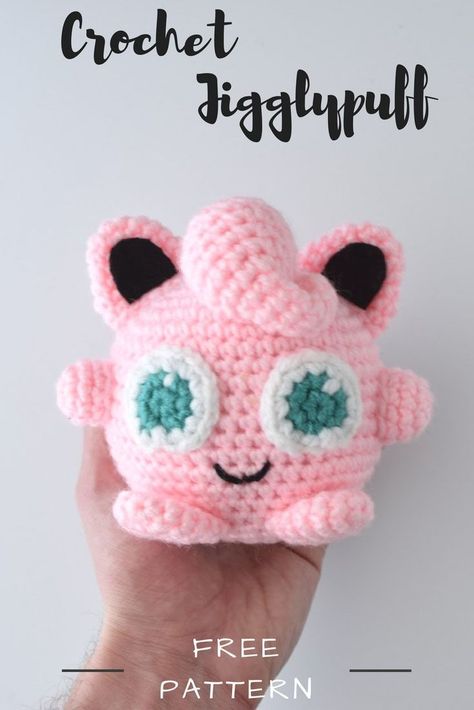 Learn how to create your own cute Jigglypuff from Pokemon with this free crochet pattern! this free amigurumi pillow project is easy for beginners and includes a step by step photo tutorial of all the stitches used to make it! #crochet #diy #craft #nintendo Crochet Jigglypuff Pattern Free, Free Nerdy Crochet Patterns, Crochet Amigurumi Characters, Amigurumi Beginner Pattern, Aurigami Crochet, Character Crochet Patterns, Pokemon Crochet Patterns Free, Crochet Branding, Crocheted Pokemon