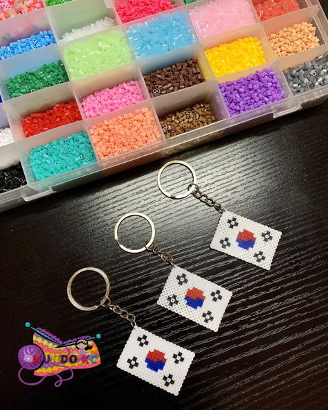 Korean Perler Beads, Korean Flag, Hama Beads, Perler Beads, Flag, Amigurumi, Japan, Personalized Items, Beads