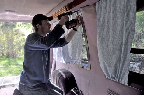 DIY Campervan Curtains Vw Curtains, Insulated Window Coverings, Campervan Curtains, Van Aesthetic, Van Curtains, Campervan Design, Campervan Bed, Trailer Conversion, Bus Conversions