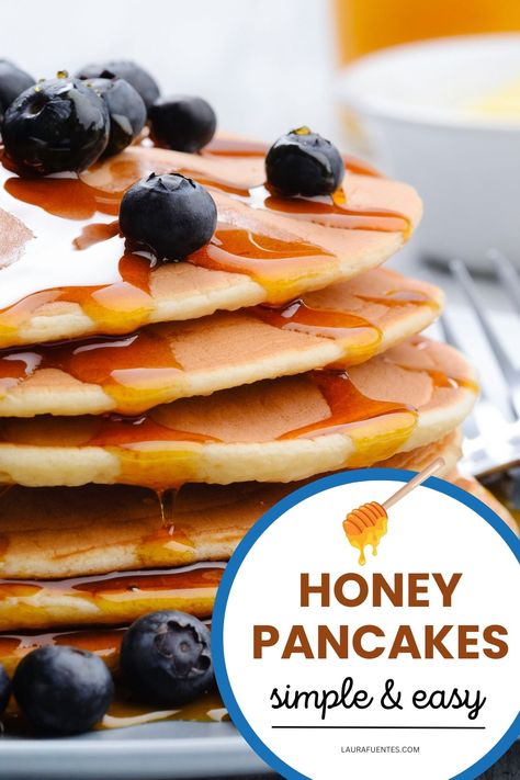 easy honey pancakes recipe Honey Pancakes Recipe, Honey Butter Pancakes, Honey Pancakes, Pancakes Fluffy, Homemade Pancakes, Pancake Recipe, Easy Recipe, Fresh Fruit, Flour