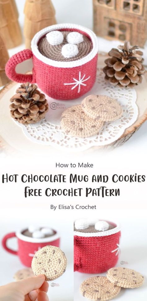 Etsy Inspiration, Easy Crochet Projects, Food Patterns, Crochet Food, Crochet Christmas Ornaments, Learn How To Crochet, Hot Chocolate Mug, Christmas Crochet Patterns, Pattern Ideas