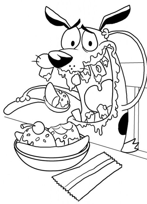 Courage the Cowardly Dog coloring page Hello Kitty Colouring Pages, Courage The Cowardly Dog, Cowardly Dog, Spring Coloring Pages, Adult Coloring Designs, Truck Coloring Pages, Eating Ice, Hello Kitty Coloring, Dog Coloring Page