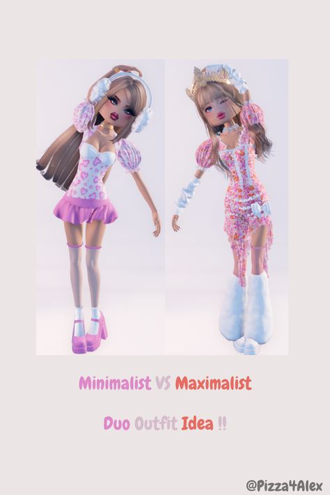 Duo Outfit Idea !!    Minimalist VS Maximalist.    Both outfit ideas r by me :D ( My pookies were not online ;c ) Dress To Impress Maximalist/minimalist, Maximalist Minimalist, Outfit Idea, Dress To Impress, Outfit Ideas, Collage, Pins, Quick Saves