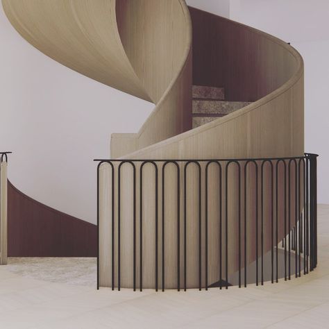 Daniel Boddam on Instagram: “Currently detailing these curves for a new house in Mosman. #danielboddam #architecture #interiordesign #furnituredesign…” Casa Wabi, Balustrade Design, Curved Railing, Modern Stair Railing, Sustainable Interior, Sustainable Interior Design, Stone Wall Cladding, Flooring For Stairs, House Design Trends