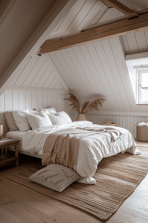 29 Attic Bedroom Ideas 8 Bedrooms In The Eaves, Bedroom Inspirations Scandinavian, Sloped Ceiling Storage, Remodeled Attic, Modern Attic Bedroom, Attic Bedroom Ideas Master, Bedroom Ideas Attic, Cozy Loft Bedroom, Scandinavian Attic