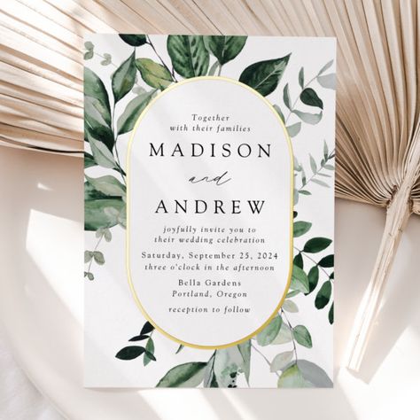 Abundant Greenery Gold Oval Frame Wedding Foil Invitation Gold Oval Frame, Frame Wedding Invitation, Popular Wedding Invitations, Emerald Green Weddings, Botanical Wedding Invitations, Black Wedding Invitations, Modern Botanical, Green Wedding Invitations, Foil Wedding Invitations