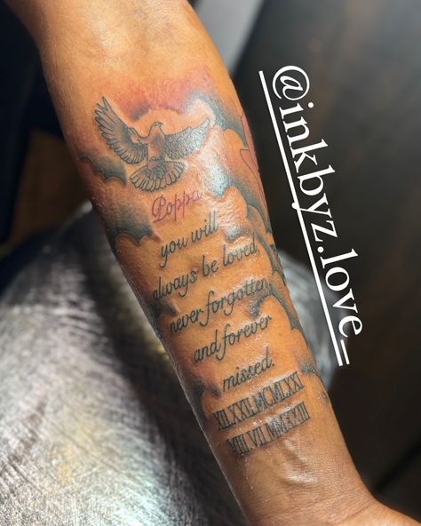 Lower Sleeve Wrap Around Memorial Tattoo 🌹 ❌ No Neck Tattoos 📍 New Ink Tattoo Shop #newink #shreveporttattooartist #bossiertattooartist #femaletattooartist #art #sleeve #lowerarm Neck Tattoos, Female Tattoo Artists, Memorial Tattoo, Neck Tattoo, Tattoo Shop, Ink Tattoo, Wrap Around, Tattoo Artists, Tattoos