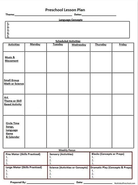 Blank Preschool Weekly Lesson Plan Template Montessori Lesson Plans Template, Preschool Lesson Plans Themes, Montessori Lesson Plans, Kindergarten Lesson Plans Template, Preschool Weekly Lesson Plans, Pre K Lesson Plans, Blank Lesson Plan Template, Daycare Lesson Plans, Preschool Lesson Plan Template