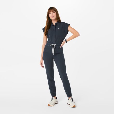 Women’s Rafaela Cargo ScrubJumpsuit™ - Dark Harbor · FIGS Nursing Outfits Scrubs, Cute Scrubs Outfits, Utility Outfit, Pt School, Nurse Style, Scrubs For Women, Dark Harbor, Navy Blue Scrubs, Cargo Jumpsuit