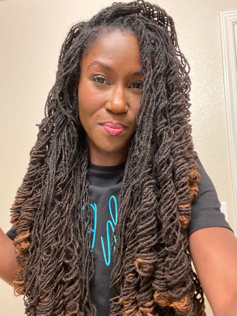 A black woman with long Sisterlocks wearing her hair in spiral curls with Lock Loops Long Sisterlocks, Loc Curls, Locs Curly, Curly Locs, Long Locs, Sister Locs, Spiral Curls, Sisterlocks, Locs