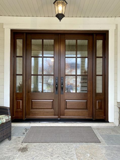 Double Doors With Side Lights, Double Front Doors Glass, Oversized Wood Front Door, Wooden With Glass Door, 60 X 80 Double Doors, Double Entry Doors With Transom, Double Front Doors With Side Windows, Double Door With Glass Design, Wood Entrance Doors Front Entry