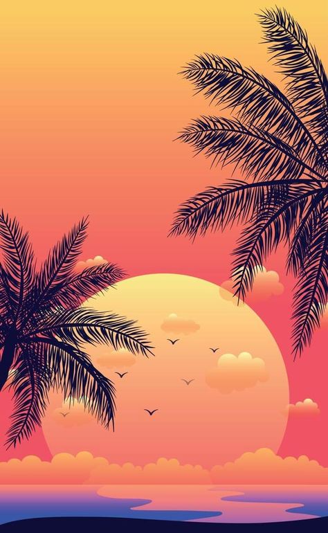 Beach Art Wallpaper, Palm Tree Svg, Trees Vector, Spring Flowers Background, Palm Tree Vector, Hacker Wallpaper, Chinese Art Painting, Artistic Pictures, Sea Sunset