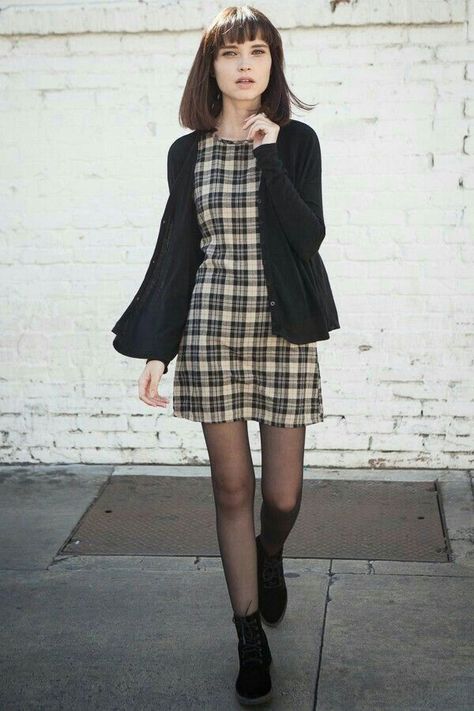 fall fashion Zooey Deschanel, Looks Street Style, Mode Inspo, Looks Style, Mode Inspiration, Plaid Dress, 50's Dress, Looks Vintage, Grunge Fashion