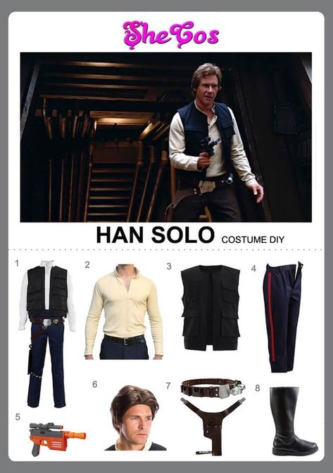 Han Solo Halloween Costume, Han Solo Outfit, Dyi Costume, Han Solo Cosplay, Han Solo Costume, Princess Leia Costume, Ben Kenobi, Leia Costume, Star Wars Han Solo