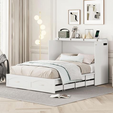 PRICES MAY VARY. [Multiple Storage Design] - A wall bed is the ideal space-saving furniture for a multi-use guest room, home office, or home gym.The sockets and USB ports on the right side of the bed is a convenient piece for you. There are also two drawers for you when the bed is turn into a cabinet. [Superior Quality] - Made of durable industrial grade laminated MDF and plywood with dual piston metal folding mechanism designed for ease of use when lifting and lowering the bed. The Murphy bed i Murphy Bed Frame, Murphy Wall Bed, Murphy Bed Wall, Full Size Murphy Bed, Murphy Wall Beds, Queen Murphy Bed, Modern Murphy Beds, Space Saving Beds, Bed Storage Drawers