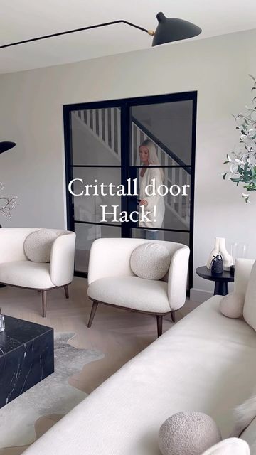 Kirsty on Instagram: "CRITTALL DOOR HACK! I’m going to be sharing more interior tips and tricks and ‘how to’s’ a lot more to help you get the look you want for the budget that’s right for you and this is a great tip! ❤️ ✨The double doors shown are aluminium doors which we love and wouldnt change but if you are trying to save money and want them on all of your doors I recommend going for a wooden crittall style. This will save you so much money and looks just as good. We have them on all our oth Crittal Style Wood Doors, Bifold Crittal Doors Internal, Crittal Style Interior Doors, Wooden Crittal Style Doors, Indoor Crittal Doors, Crittal Doors Kitchen, Crittal Partition Wall, Diy Crittall Doors, Black Crittal Doors