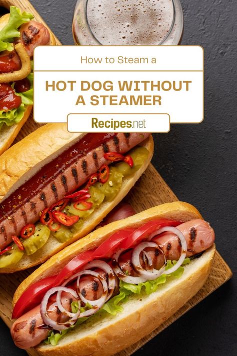 Steamed Hot Dogs on a Plate - How to Steam Without a Steamer Cooking Guide Steam Hot Dogs, How To Steam Hot Dogs, How To Cook Hot Dogs On The Stove, Steamed Hot Dogs, Hot Dog Game, Hot Dog Rolls, Knife Skill, Dog Games, Ingredient Substitutions