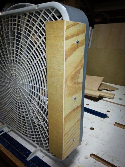 Box Fan Mod Box Fan Stand, Garage Fan Ideas, Outdoor Tv Cabinet, Garage Fan, Fan Ideas, Fan Stand, Garage Basement, Diy Shop, Outdoor Tv