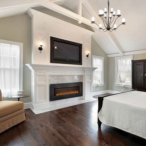 master bedroom Camino Shabby Chic, Fireplace And Tv, Napoleon Fireplace, Recessed Electric Fireplace, Basement Fireplace, Linear Fireplace, Retirement House, Electric Fireplaces, Fireplace Built Ins