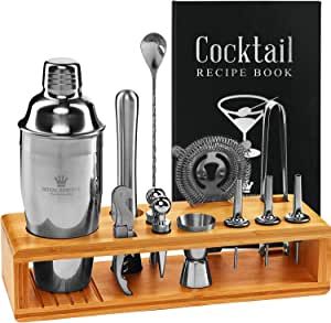 Cocktail Mixology Shaker Set - Bartender Set with an Elegant Bamboo Stand - Bar Accessories Kit including a Martini Shaker & Mixer Recipe Book – Unique Cool House Warming Gift for Men Husband Birthday Mixology Kit, Cocktail Bar Set, Bartender Set, Bartending Kit, Mixology Bar, Mixology Set, Bartender Kit, Cocktail Recipe Book, Cocktail Mixology