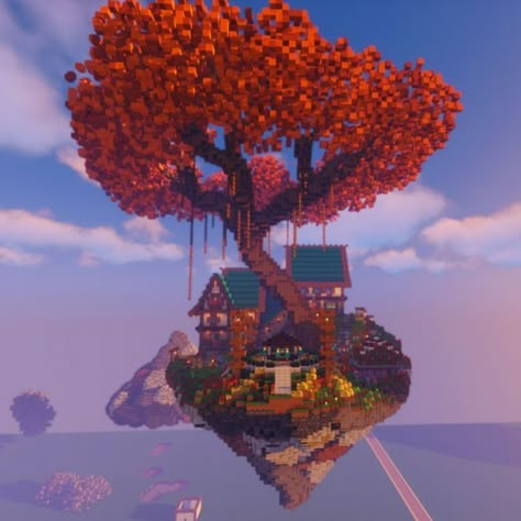 Minecraft Skyblock Island Ideas, Skyblock Island Ideas, Minecraft Decorations Outside, Minecraft Island House, Tree Minecraft, Island Minecraft, Minecraft Island, Mansion Minecraft, Minecraft Tree